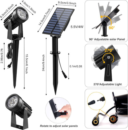 Solar Spot Lights Outdoor, Solar Landscape Spotlights IP65 Waterproof 9.8ft Cable, Auto On/Off Outdoor Wall Lights for Garden Yard Driveway Porch Walkway Pool (1-in-1 3000K Warm White 4 Pack)