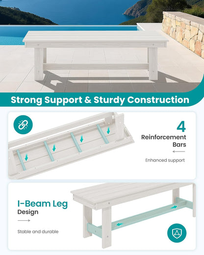 SERWALL 2-Person Outdoor Bench Backless, HDPE Outdoor Benches Weatherproof, 700 Lbs Weight Capacity, Poly Lumber Patio Furniture for Garden, Porch and Park, White