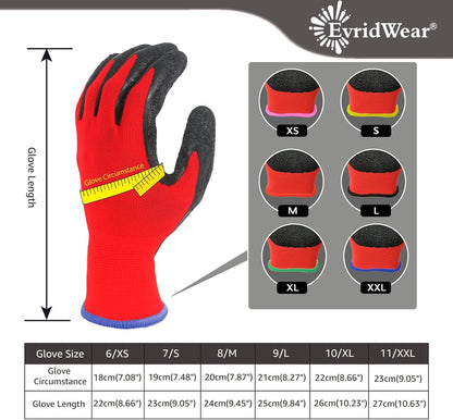 Evridwear Crinkle Latex Rubber Hand Coated Safety Work Gloves for Men Women General Multi Use Construction Warehouse Gardening Assembly Landscaping (M-Size) 12 Pairs Pack