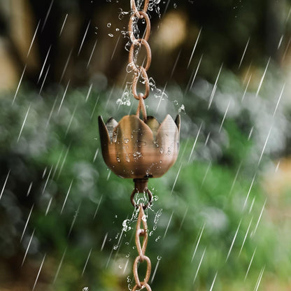 DUSVALLY Rain Chain, 5.85 FT Lotus Metal Rain Chain, Functional and Decorative Replacement for Gutter Downspouts, Divert Water and Home Display, Adjustable, Antique Brown