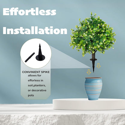 Artificial Boxwood Topiary Ball Trees 21.6" Tall UV Resistant Artificial Bushes, Set of 2 Faux Plants with Spike Easy to Push in The Ground for Indoor Outdoor Garden