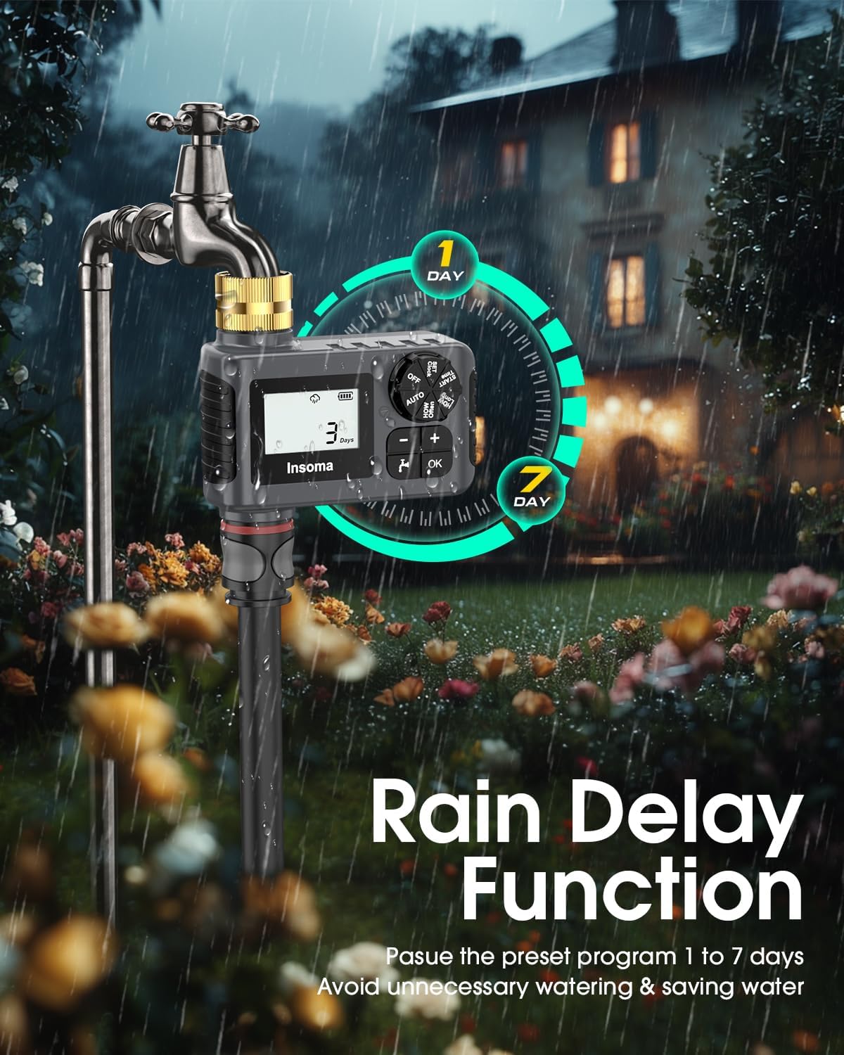 2-Packs Water Timer for Outdoor Garden Hose, Hose Timer with Rain Delay/Manual Mode, Automatic Drip Irrigation Controller System for Lawn Yard Garden Watering
