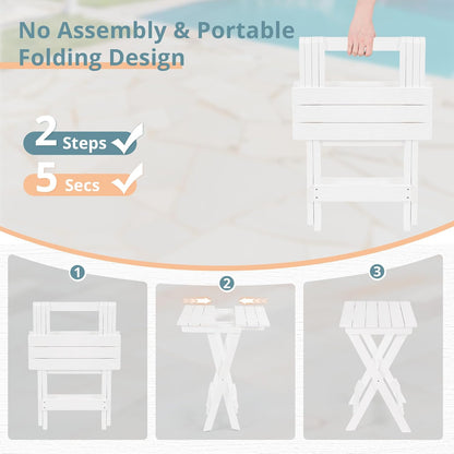 LUE BONA 27 inch Folding Side Table, HDPS Outside End Table for Patio, Porch, Deck, Pool, Weather Resistant, White