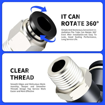 TAILONZ PNEUMATIC Elbow and Straight Combination 5/32 Inch Tube OD x 1/4 Inch NPT Thread Push to Connect Fittings PC-5/32-N2+PL-5/32-N2(Pack of 4)