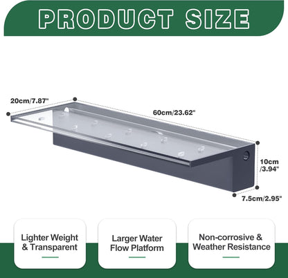 Pool Fountain, LONGRUNNEW Transparent Acrylic Pool Waterfall Spillway with Pipe Connector Kits for Indoor/Outdoor Decorative, 23.6 Inches Pool Water Feature for Garden Patio, Backyard Koi Pond Decor