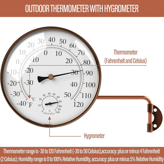 6 INCH Outdoor Thermometer, Decorative Outside Thermometer for Patio,Window,Greenhouse and Garage