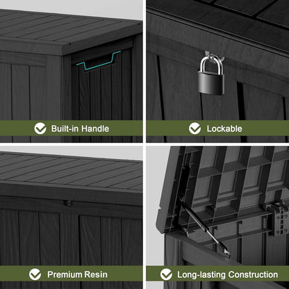 120 Gallon Outdoor Deck Box,Storage Lockable Waterproof Patio Furniture,Garden Tools,Cushions,Pool Accessories Outside Storage Resin Box(Black)