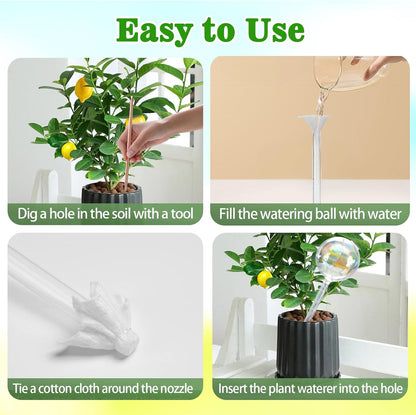 Plant Watering Globes, 6PCS Iridescent Rainbow Gradient Color Clear Glass Bulbs Self Watering Spikes Planter Insert, Automatic Plant Waterer Bulbs Devices for Various Plants
