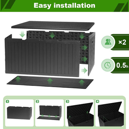 260 Gallon Outdoor Storage Box Waterproof, Extra Large Plastic Outside Deck Box Weatherproof, Resin Patio Storage Bin with Lock and Lids for Pool Equipment and Cushion, Black