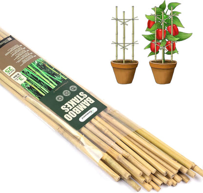Bamboo Garden Stakes 3 Feet Plant Stakes for Roma Tomatoes Sunflowers Beans Potted and Climbing Plants - Pack of 25 Bamboo Sticks