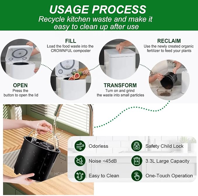 Food Waste Electric Composter,For Kitchen,Double Blade Grinding,2 Conversion Mods:Thermal Driving Mode/Biological Mode,220V