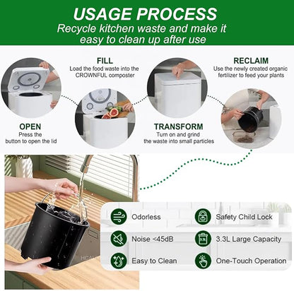 Food Waste Electric Composter,For Kitchen,Double Blade Grinding,2 Conversion Mods:Thermal Driving Mode/Biological Mode,220V
