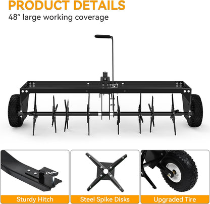 YINTATECH 48" Lawn Aerator Tow Behind with Universal Hitch for Lawn Plug Aerator, Black