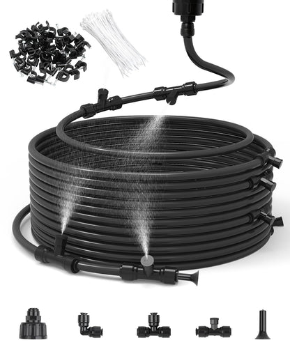 75FT Misters for Outside Patio Misters for Cooling (27 Mist Nozzles) Outdoor Water Patio Hose Greenhouse Mister System Outside Mist Backyard Trampoline for Waterpark Watering Misters for Cooling