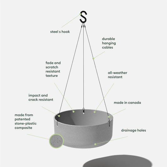 Veradek Mason Series Hanging Kona Planter - Round Planter for Outdoor Balcony/Patio | Made from Plastic-Stone Composite with Hanging Attachment | Modern Décor for, Flowers, Succulents, Small Plants
