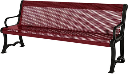Coated Outdoor Furniture Heavy-Duty Outdoor Bench Thermoplastic Coated, Punched Steel, Commercial-Grade Garden Bench, Made in America (Portable with Back, 4 Ft, Burgundy)