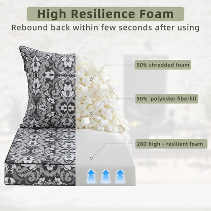 Favoyard Outdoor Seat Cushion 22 x 22 x 3 in Waterproof Pattern Fade Resistant Cover Removable Patio Furniture Cushions Deep Seat & Back Cushion Set with Adjustable Straps for Patio Chair Sofa Couch