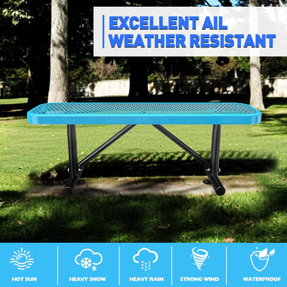 Heavy-Duty Park Bench or Table for Outside - Black Coated Outdoor Furniture Steel Bench, Commercial-Grade Outdoor Benches Weatherproof for Park, Patio, Porch (Blue, 4FT (Without Backrest))
