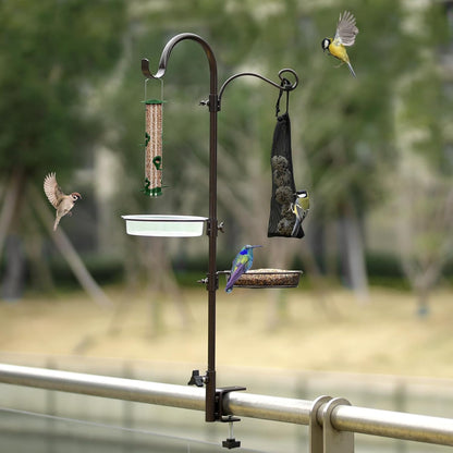 Deck Bird Feeding Station | Premium Multi Feeder Hanging Kit with Bird Bath & Sock Feeder | Attracts Wild Birds, Planter Hanger Hook for Outdoor Deck, Patio, Garden