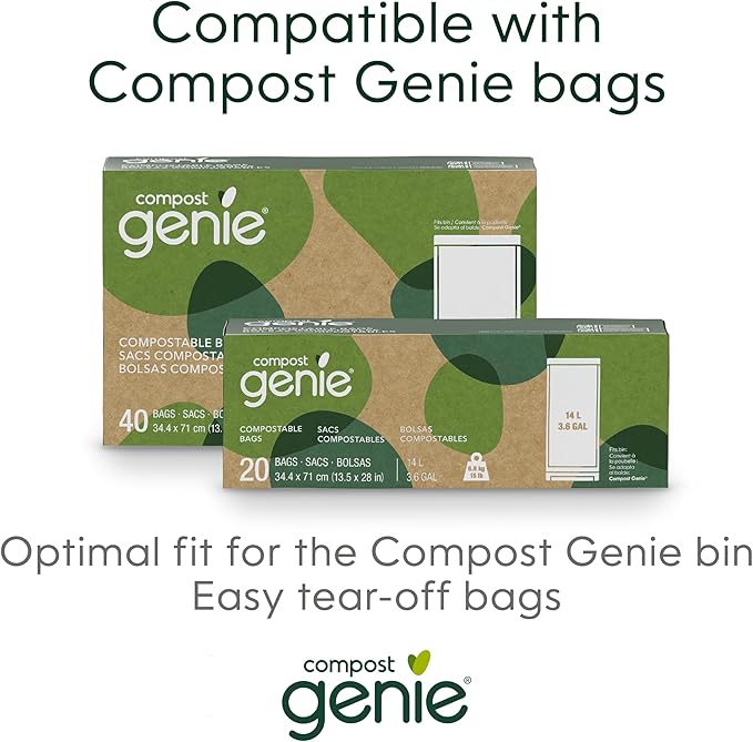Kitchen Compost Bin, Silver Stainless-Steel Large, 3.6 Gallon, Indoor Odorless Composting, Hands-Free, Washable Parts, Includes 8 Tear-Off Compostable Bags and 1 Carbon Filter