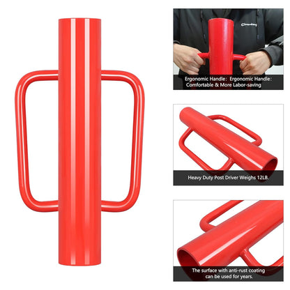 Gtongoko 12LB T Post Driver with Handles Heavy Duty Fence Post Driver Post Pounder for T-Posts，U Channel，Metal Post and Sign Post Pole Driver Tool,17 Inch Red