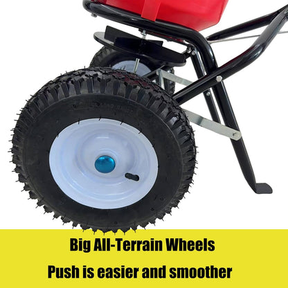 50lb Broadcast Spreader, Capacity Lawn Spreader & Fertilizer Spreader, Rustproof Poly Hopper, Adjustable Drop Rate, All-Terrain Pneumatic Tires, Epoxy-Coated Frame for Lawn Care, Red