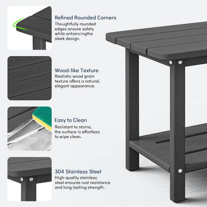 Adirondack Square Side Table - 18.4" Large Panel HDPE Outdoor End Table - Weatherproof, Rustproof & Low Maintenance for Patio, Lawn, Pool, Indoor Use (Grey)