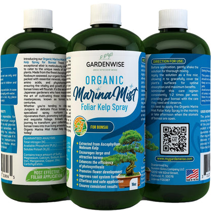 Organic Marina Mist Foliar Spray for All Live Indoor and Outdoor Bonsai Tree Plants | Micro Nutrients for Vital Bonsai Health | Gentle Formula | Liquid Plant Food | Quick Results (8 oz)