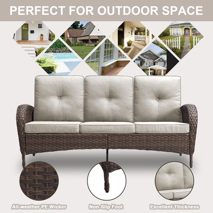 6 Piece Patio Conversation Sets - Wicker Patio Furniture Sets with Outdoor Swivel Rocker Chairs Outdoor Couch Perfect for Deck Patio Backyard, Brown Wicker Beige Cushion