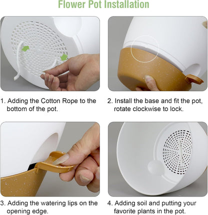 12 inch Large Self Watering Pots for Indoor Outdoor Plants, Plant Pots with Mesh Drainage Holes for Garden House Plants, Plastic Planters with Reservoir for Flower Plants, White with Brown