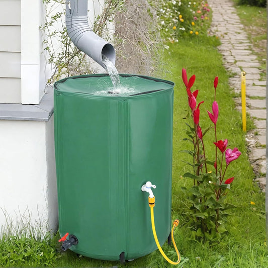 100 Gallon Rain Barrel Water Collection System, Collapsible Portable Water Storage Tank, Rainwater Collect System Downspout, Water Catcher Container with Filter Two Spigots and Overflow Kit