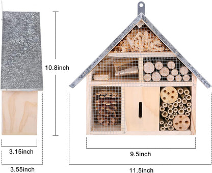 antiai Wooden Mason Insect Bee Butterfly House,Insect Hotel,an Outdoor Hanging Bamboo Habitat for Ladybugs Live,Bee Box,Butterfly Habitat for Garden,12.4 x 12 x 3.9 Inch
