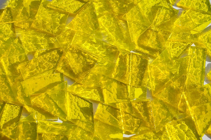 Large Transparent Textured Glass Tiles for DIY Crafts, 200g Stained Glass Pieces Supplies, 4 Shapes Tiles for DIY Mosaic Kit, Yellow Sunbeam