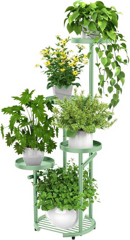 TOSKING 5 Tier Metal Plant Stand Indoor， Plant Shelf, Corner Shelf Flower Pot Stand for Outdoor Plant Stand for Living Room Balcony Garden Patio Bedroom (Green, 42inches)