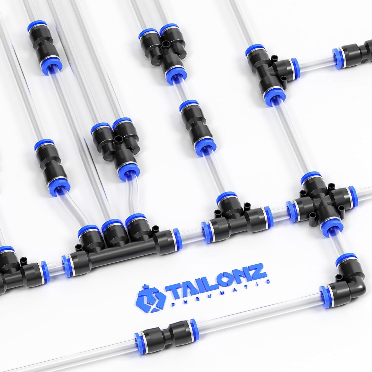TAILONZ PNEUMATIC 10mm od Push to Connect Fittings Pneumatic Fittings Kit 2 Spliters+2 Elbows+2 tee+2 Straight (8 pcs)