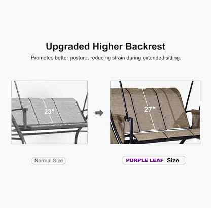 PURPLE LEAF 3-Seat Deluxe Outdoor Patio Porch Swing with Weather Resistant Steel Frame, Adjustable Tilt Canopy, Beige