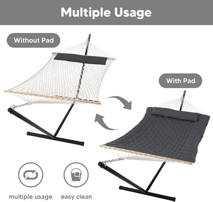 SUNCREAT Hammocks for Outside with Stand, Extra Large 2 Person Hammock with Stand, Dark Gray Drops