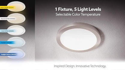 Feit Electric 11-Inch Round LED Flat Panel Ceiling Downlight, Selectable Color Temperature (3000K-6500K), Dimmable, 850 Lumens, Ultra-Slim Low-Profile Design Fixture, 50,000-Hour Lifespan, 74210/6WY