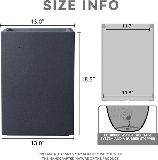 Kante 18.5" H Tall Rectangular Concrete Planters, Outdoor Indoor Lightweight Plant Pots with Drainage Hole and Rubber Plug, Modern Style for Home Garden Patio, Charcoal