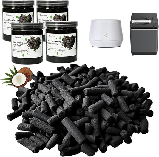 4 Canisters Odor Absorbing Carbon Filter Refills for Smart Waste Kitchen Composter, 12-Month Supplement, Replacement Activated Charcoal Filters Compatible with Electric Countertop Compost Bin, 1.55 LB