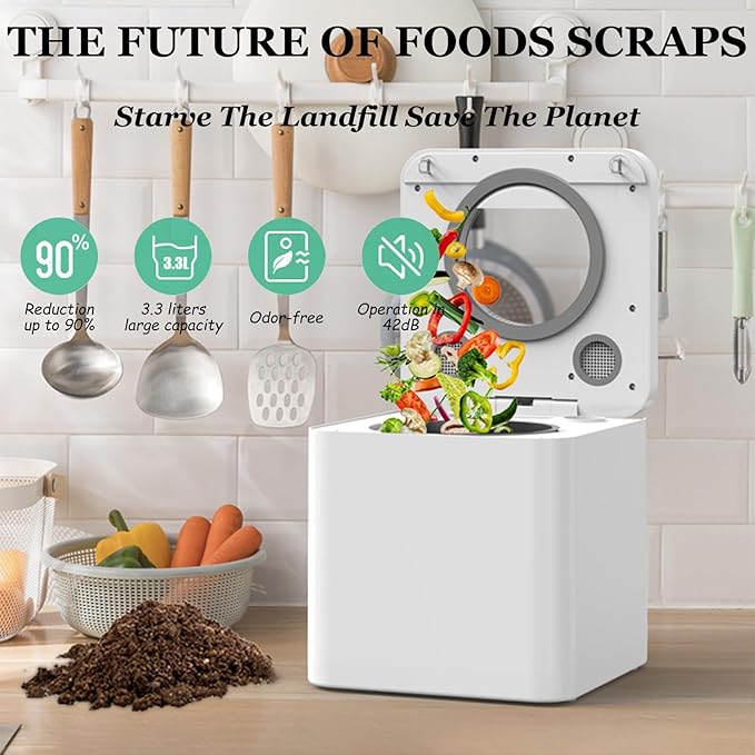 Electric Composter for Kitchen, 3.3L Odorless Smart Compost Bin, 2 Modes, Food Waste to Fertilizer, Smart Electric Composter for Kitchen,220V
