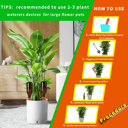 Self Watering Spikes -4 Pack Terracotta Plant Watering Stakes Devices Vacation Self-Watering Stakes for Indoor/Outdoor Plants