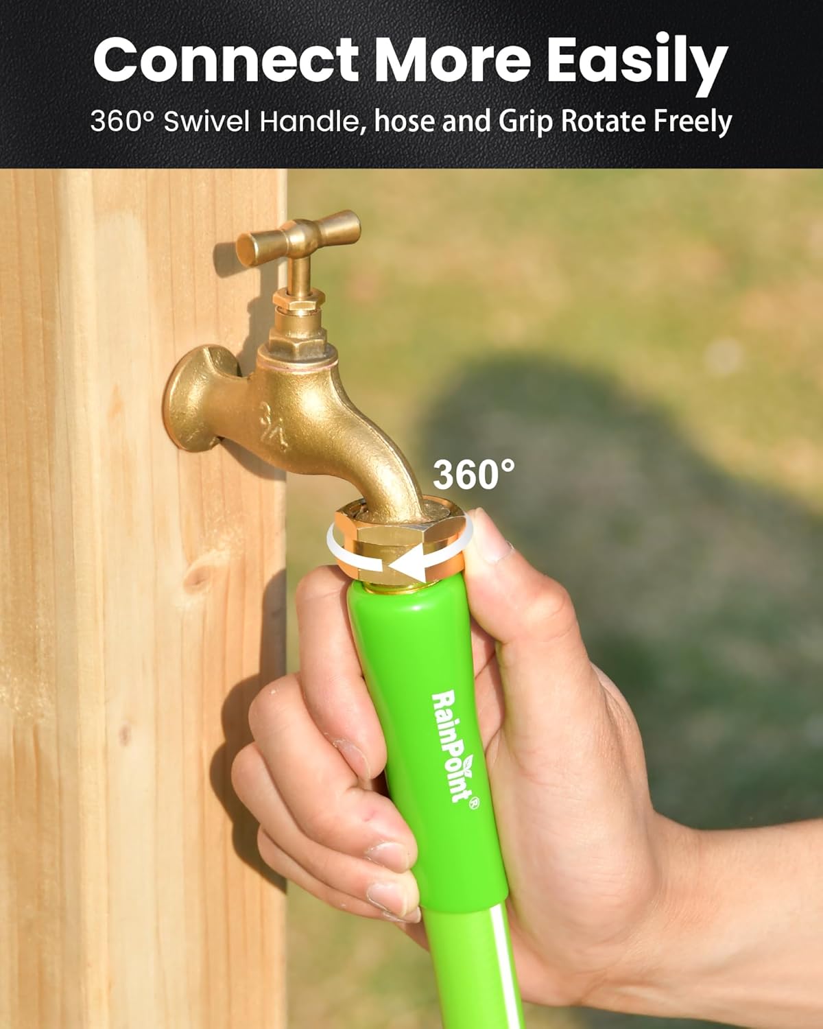 RAINPOINT Short Garden Hose 15ft - Lightweight Water Hose with Swivel Handle - Flexible, Heavy Duty, Hybrid Rubber, with Male to Female Fittings