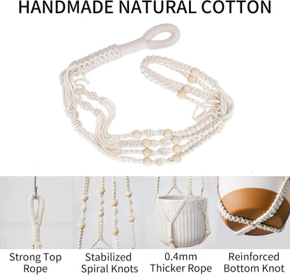 35 Inch Macrame Plant Hanger - Fits 4-13 Inch Pots, Supports Up to 22lbs, Sturdy Hanging Planter Holder for Indoor Outdoor, Boho Home Decor, 2 Pack, Ivory (POTS NOT Included)