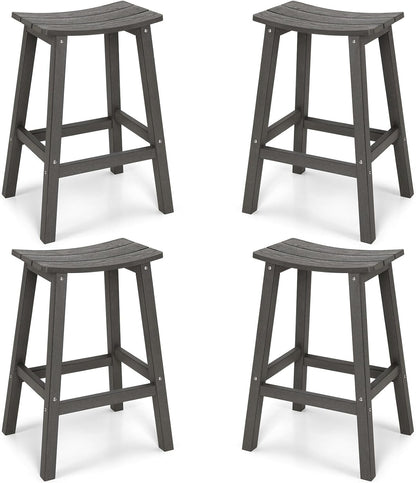 Weatherproof Bar Stools Set of 4, 28" Height Outdoor Bar Stools Holds up to 400 lbs, Saddle Seat, Bar Height Stools for Patio, Garden, and Kitchen Island, Gray