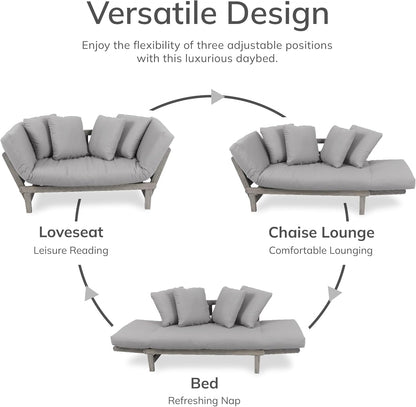 Cambridge Casual West Lake Mahogany Outdoor Convertible Sofa Daybed, Weathered Gray/Oyster Cushion