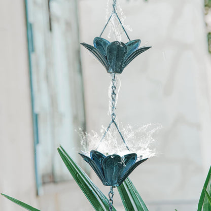 8.5 FT (102 Inch) Decorative Rain Chain for Gutters - Handcrafted Iron Flower Cup Design, Outdoor Water Drainage Solution for House Eaves, Garden, Patio & Home Decor
