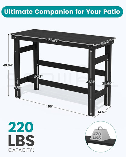 SERWALL 41" Outdoor Bar Table, All Weather HDPE Patio Bar Counter Height Table, Rectangle Patio Bar Table for Outside, Garden, Backyard, Balcony, Poolside, Black