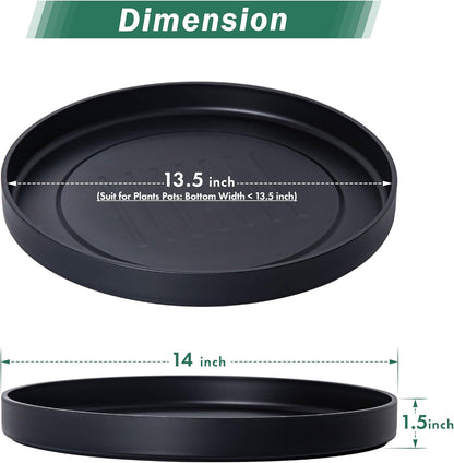 Phoenix Vine 14 Inch Plastic Plant Saucer Water Drip Tray, Heavy Sturdy Round Plant Drainage Tray for Indoors Outdoor, Matte Black, 21-TY-14B-1