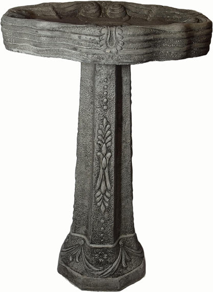 Dogwood Birdbath 27in Tall x 18in Diameter 2pc Pre Aged Grey Color